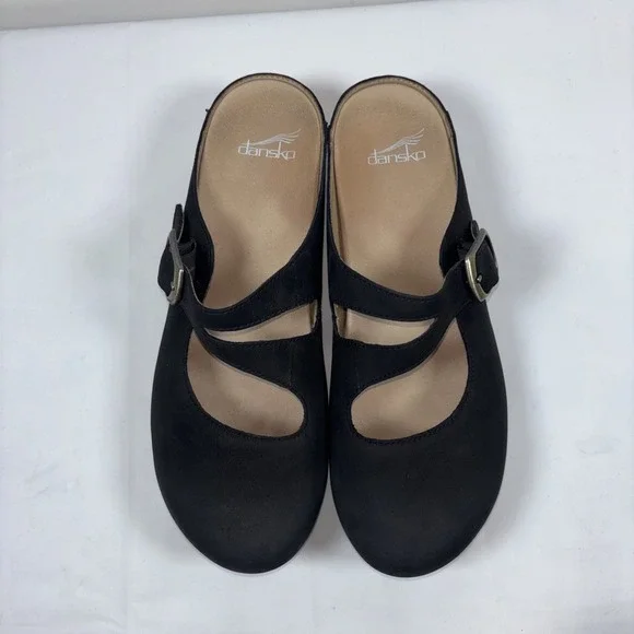 Dansko Britney Womens 41 Clogs Mary Jane Black Nubuck Slip-On Mule Shoe Comfort - Picture 3 of 12